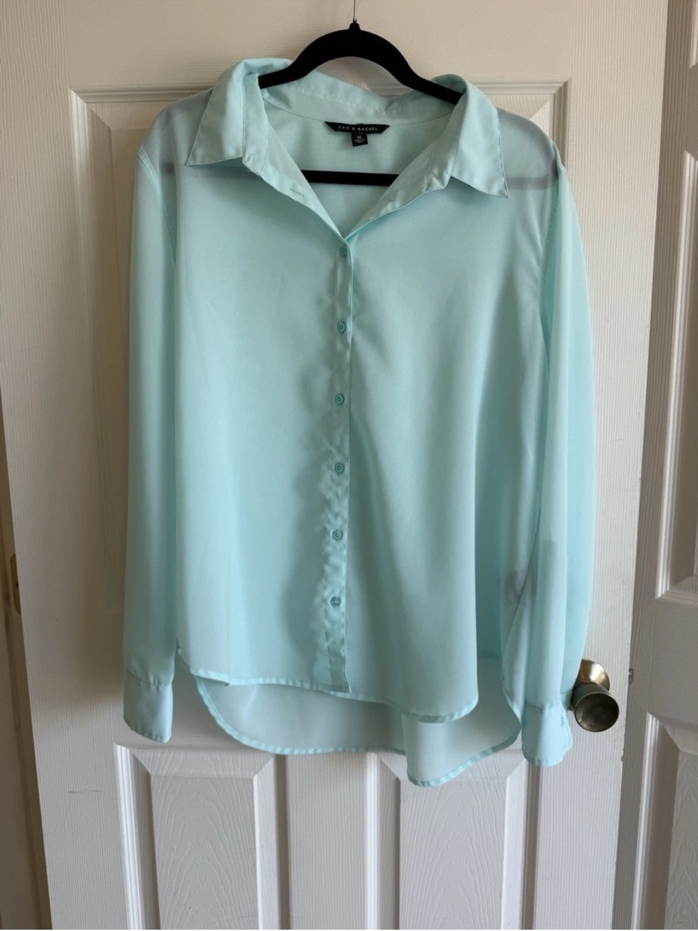 Zac & Rachel Mint Green Button-Down Chiffon Blouse-Sheer
